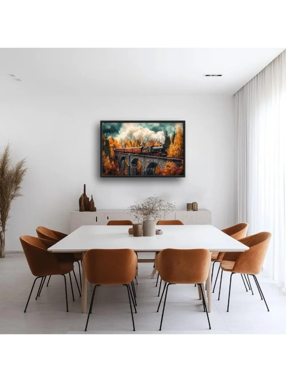 Autumn Train Wall Art - Large Framed Canvas Prints for Living Room & Office